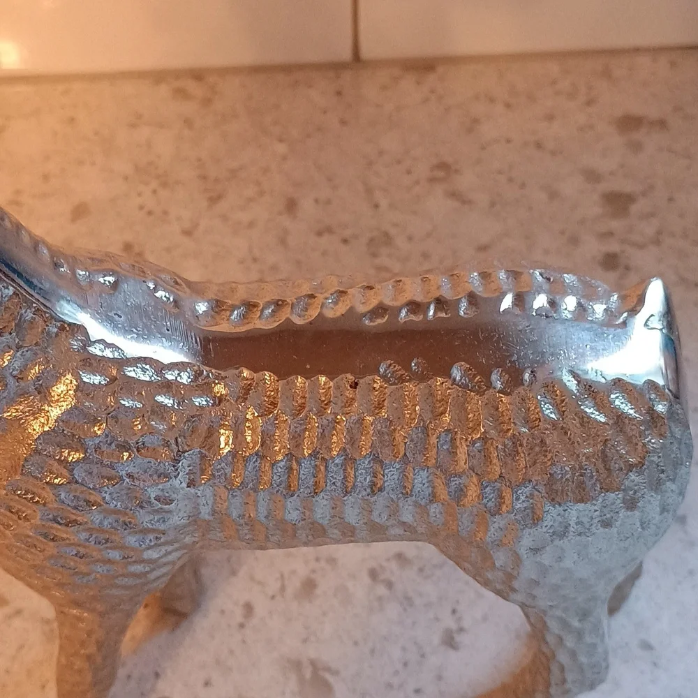 Pier 1; 14 Inch Silver Metal Reindeer Figurine & Red Scarf And Felt Pads On 🐾